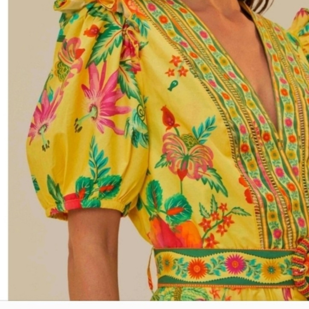Farm Rio Yellow Dream Minidress *missing belt - Picture 3 of 5